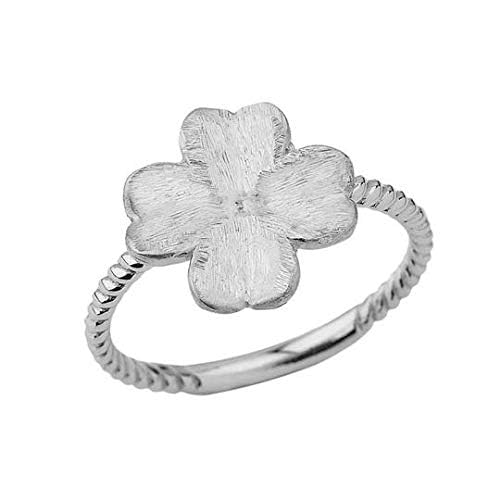 925 Sterling Silver Dainty Four-Leaf Clover Rope Ring, Good Luck Four Leaf Clover Nature Ring for Women, Engagement Silver Ring, Fine Silver Jewelry Gift for Her, Made In USA.2