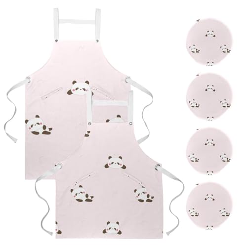 Lot de 2 tabliers de cuisine ajustables avec motifs panda rose et broches