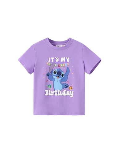 Disney Shirts Lilo & Stitch Birthday Girl Shirt Short Sleeve Toddler Girls T Shirts Long Lasting Graphic Tops Cotton Tees Kids Summer Outfit 2T