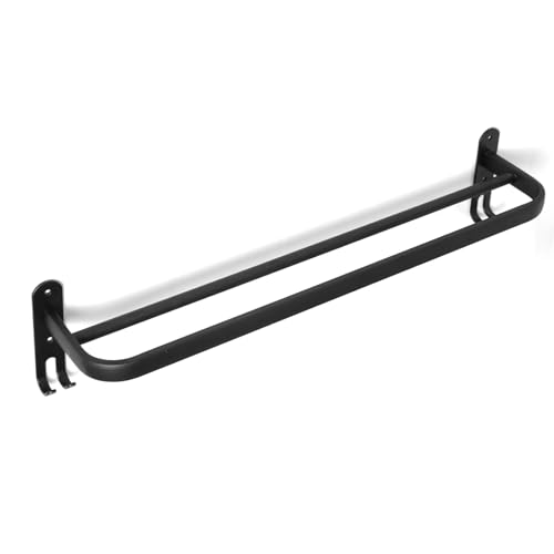 Double Towel Bar,Bathroom Towel Rack with Hooks 18.5 in，Modern Home Decor Towel Rod, Matte Black ， Sturdy Towel Bar Wall Mounted, Space-Saving Towel Hanger, Bathroom Accessories (1)