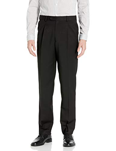 Adolfo Men's Single Pleat Micro Tech Suit Pant, Solid Black, 36W x 32L