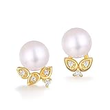 Pendientes sencillos de plata de ley 925 chapados en oro de 9K, perlas naturales, circonio, accesorios de frutas para niña Mori