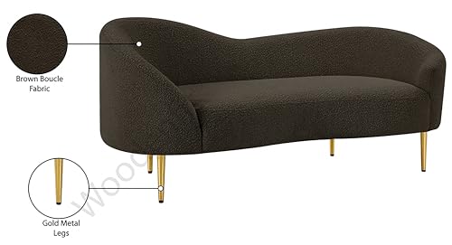 Image of Rosewood Luxury Curved Sofa in Premium Boucle Fabric | Solid Wood Structure | High Density Foam | Sturdy Golden Legs | Comfortable & Stylish Couch for Modern Living Room (Brown, 2 Seater)