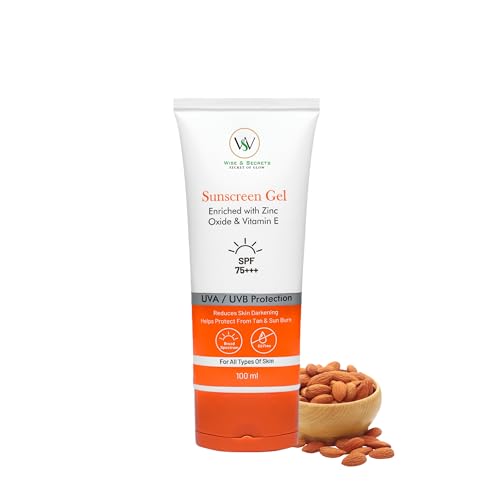 Image of Wise & Secrets SPF 75++ Sunscreen Gel 100 ml | PA+++ UVA /UVB Protection | Water Resistant, Anti-Tan & Sunburn Protection Zinc Oxide,Vitamin E & Hyaluronic Acid Hydrating, Non-Greasy For All Skin Types