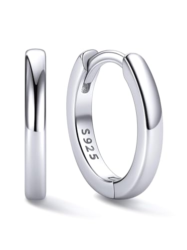 Image of ChicSilver 925 Sterling Silver Huggie Hoop Earrings Small Hoop Earrings for Women Hypoallergenic Silver Huggie Earring Cartilage Earrings for Women (6 /8 /10 /12 /14 /16 /18 /20MM)
