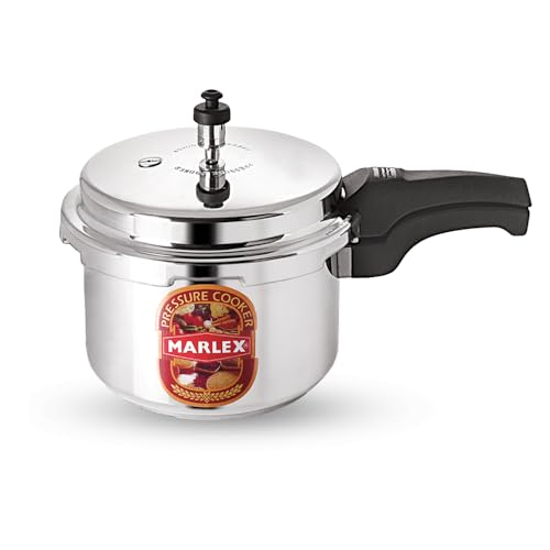Image of Marlex Aluminium 3 Litre Pressure Cooker with Outer Lid - 5 Year Warranty (ISI Certified) - Gas Stovetop Compatible Cooker for 3-4 Person, Deep Lid Spiilage Control