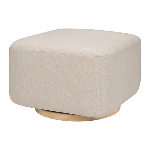 Image of Babyletto Kiwi Gliding Ottoman in Performance Beach Eco-Weave with Light Wood Base, Water Repellent & Stain Resistant, Greenguard Gold and CertiPUR-US Certified