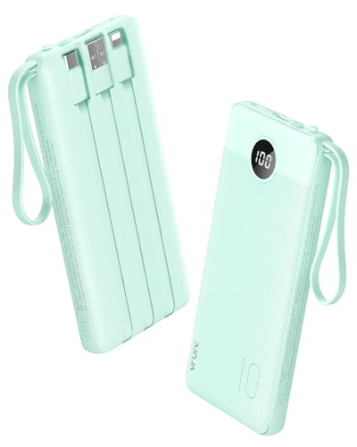 VRURC Portable Charger, 22.5W Power Bank 10000mAh, USB-C Cable in & Out Fast Charging Battery Pack, Compact Travel Essential 4 Outputs 3 Inputs for iPhone 16 15 14 13,Samsung, Android etc-Green