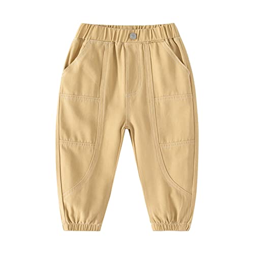 Toddler Boys Cargo Pants Active Jogger Pants Kids Solid Color Elastic Waist Trousers with Pockets