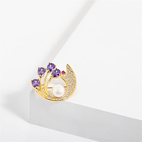Broche de flor lila para mujer con cristales de 2,8 x 2,5 cm 3