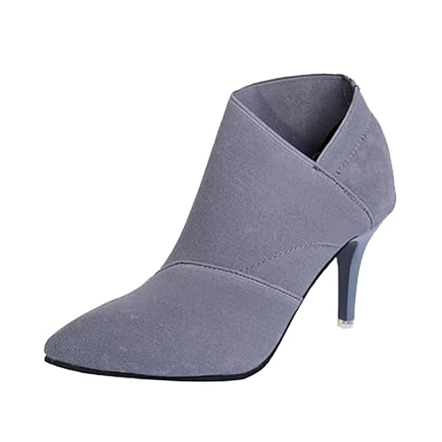 Botines de tacón alto para mujer, elegantes botas cortas sin cordones con forro suave y suela antideslizante, botines de tacón de moda para oficina, eventos nocturnos, ropa de otoño e invierno, gris
