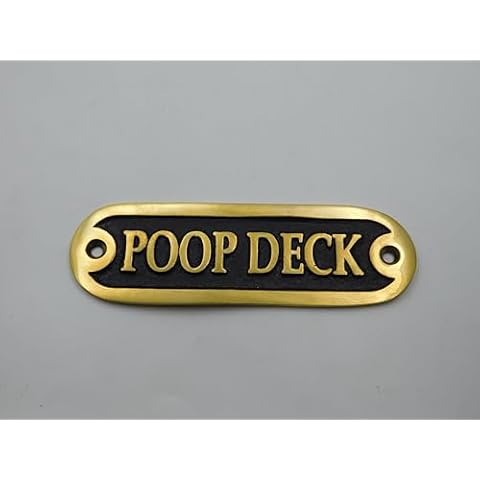 MERIDIAN NAUTICALS-Vintage Style 'Poop Deck' Brass Sign Board with Nautical Charm - Decorative Maritime Plaque for Home, Boat, or Office - Durable Brass Construction - Rustic Engraving for Authentic Appeal - Enhance Your Coastal Décor with Timeless Seafaring Elegance Cover