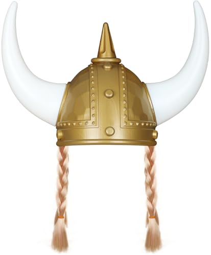 Spinosaurus Viking Helmet for Adult Medieval Horn Hat Middle Ages Helmet with Detachable Horn Viking Cosplay Headwear (Gold)