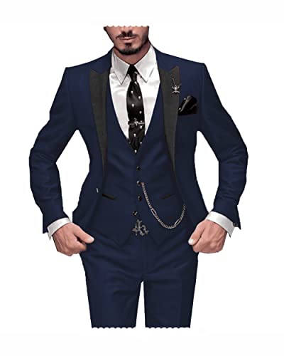 Mens Suits Peak Lapel 3 Pieces Business Tuxedos Groom Formal Suit