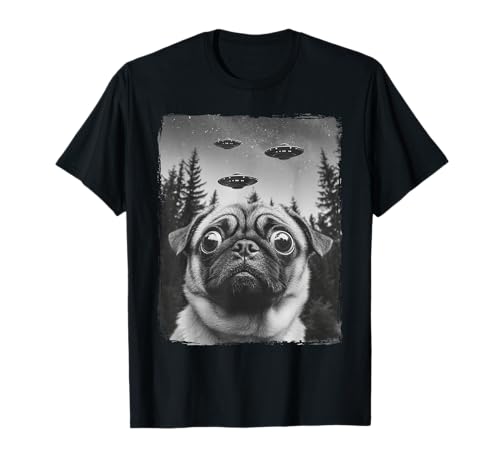 Pug UFO Selfie Funny Pug Maglietta