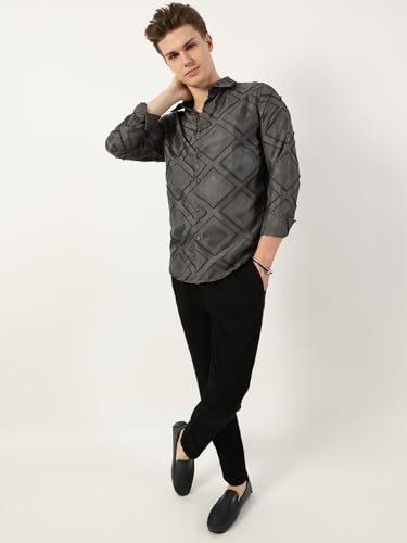 Image of Thomas Scott Men's | Self Design | Full Sleeve | Slim Fit | Polyester | Spread Collar | Casual Shirt