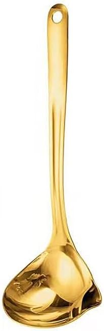 Silverware Flatware Set, 1/4/6/8/10/12 Pcs 304 Stainless Steel Large Oil Separator Spoon Kitchen Multi-function Oil Filter Household Hot Pot Soup Spoon Oil Soup Separation Spoon(Gold,4Pcs)