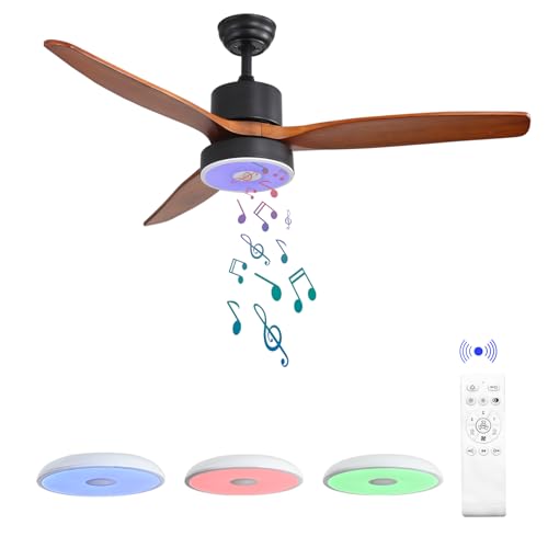 ASALL 52 Inch Wood Ceiling Fan with RGB Dimming LED