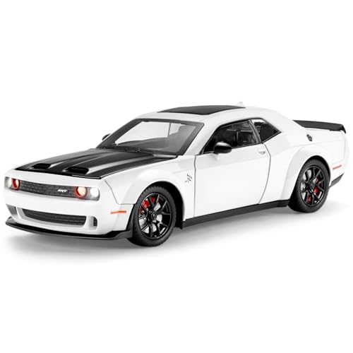 Image of WORSHIPER 1:24 Dodge Challenger SRT Exclusive Alloy Metal Pull Back Die-cast Car Model with Sound Light Mini Auto Toy for Kids for Toy Car with Sound and Light (1:24 Dodge Challenger - White)
