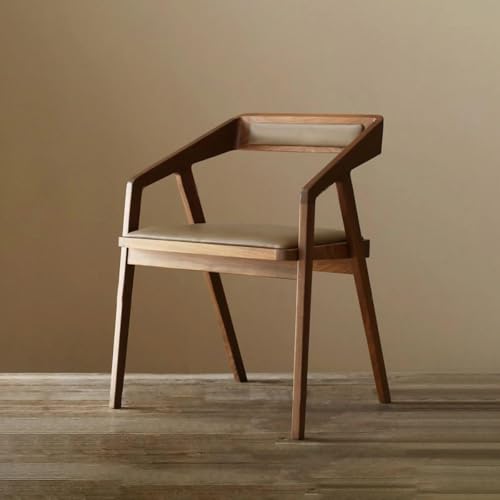 Image of Set of 2 Solid Wood Accent Chairs with Camel Cushion Seat, Modern Cafe Arm Chair for Home