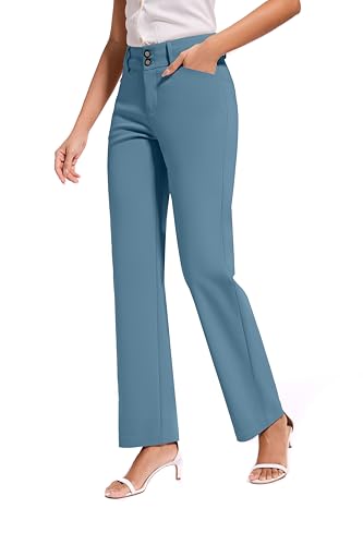 FUNYYZO Women Stretch Business Straight Leg Dress Slacks Pants with Pockets Wear to Work Casual Suitpants4