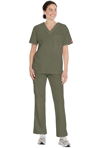 Image of Dickies EDS Signature Scrubs for Women and Scrubs for Men, Unisex One Pocket V-Neck Top in Soft Brushed Poplin 83706