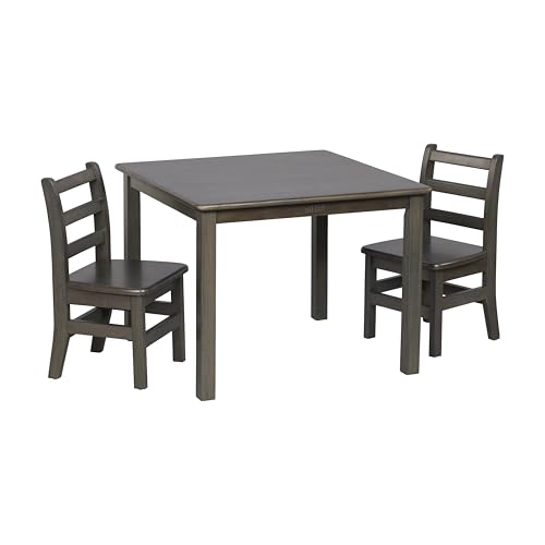 ECR4Kids 30in x 30in Square Hardwood Table and Chair Set, 12in Seat Height, Kids Furniture, Grey Wash