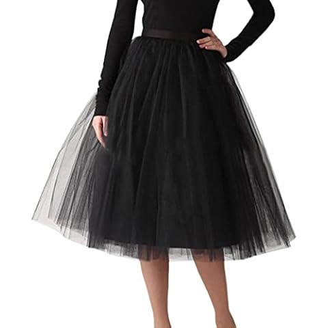 WDPL Women's A Line Short Knee Length Tutu Tulle Prom Party Skirt Small Black Cover