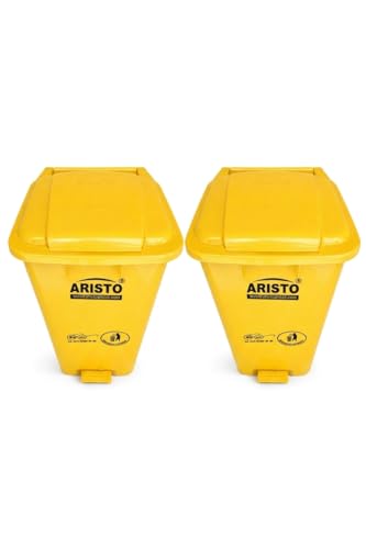 Image of ARISTO Plastic Wheel Pedal Garbage Waste Dustbin 65 LTR YELLOW /YELLOW Pack of 2