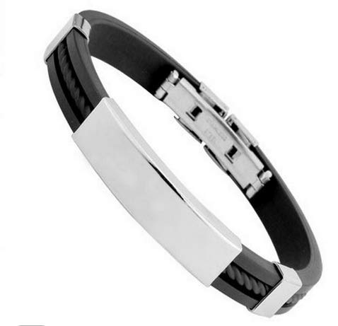 Monbedos 1 x men's bracelet, titanium, steel, silicone bracelet, silver bracelet for men of all ages (silver).