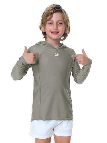 Image of AOBUTE Unisex Kids Long Sleeve Hoodie Rash Guard Boys UPF 50+ Swim Top with Thumb Hole 3-12 Years