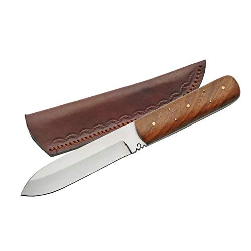 SZCO Full Tang Hunting Knife 8 Inch – Classic Patch Camping Knife with Burlwood Handle, Stainless Steel Blade & Sheath – Brown Pocket Knife for Hunting, Cutting & Outdoor uses – Knives for Men