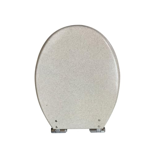 Asiento de inodoro de resina con brillo plateado con bisagras ajustables de acero inoxidable; Adecuado for inodoros en forma de O, V y U.