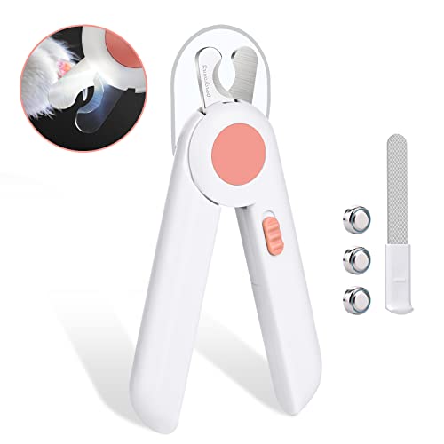 vsshe Cortauñas para Perros y Gatos, Cortaúñas para Mascotas con Luz LED y Lima de Uñas, Acero Inoxidable Alicates Uñas Profesionales para Gatos, Perros, Conejos, Mascotas Medianas y Pequeñas (Rosa) Cover