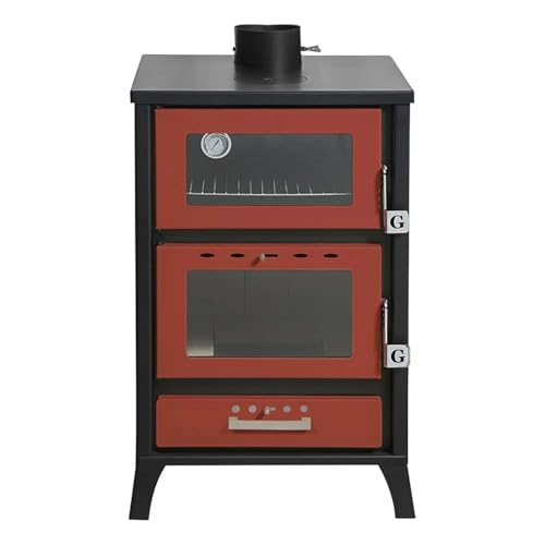 Marika - Stufa a legna con forno 50,5x58,5xH91,5 cm, colore rosso