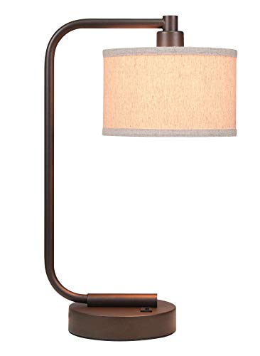 XiNBEi Lighting Table Lamp for Bedroom with USB Port, Modern Bedside Lamp with Linen Fabric Shade, Nightstand Light for Living Room Reading Office, Dark Bronze Finish XB-TL1226-DB