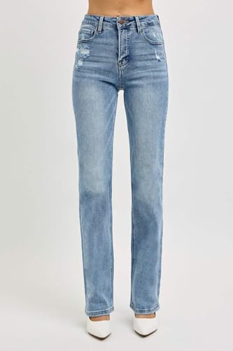 SALT TREE Risen Jeans - Tummy Control High Rise Straight Distressed Jeans - RDP59562