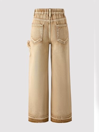 Viatabuna Girl's Y2K Baggy Jeans Cute Star Wide Leg Denim Pants Loose Elastic Waist Straight Jeans for Kids Girls 7-14 Years3