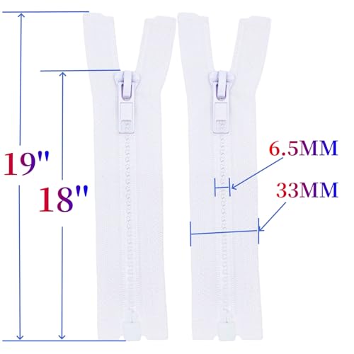 Image of MebuZip 2PCS #5 18 Inch Separating Jacket Zippers Resin Zipper Molded Plastic Zippers Bulk for Sewing Coat Jackets Clothes (White)