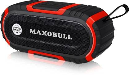 Maxobull ‎Storm 2412 Stereo Speaker Bluetooth 5.0 Portable Portable Speaker Hands Free Calling 12 Hours Playtime SD and USB Support with IPX 6.0 Waterproof Rubber Coated Body Super Level Bass (Black)