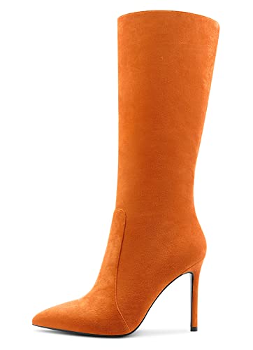 Aachcol Women Mid Calf Boots Stiletto High Heel Pointed Toe Zipper Classic 4 Inch2