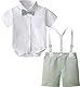 mintgreen Baby Boy Anzüge Ostern Outfit Hochzeit Gentleman kurze Ärmel Shirt Shorts Set mit Fliege Hosenträger Kleidung, Grün, 3-6 Monate, 60