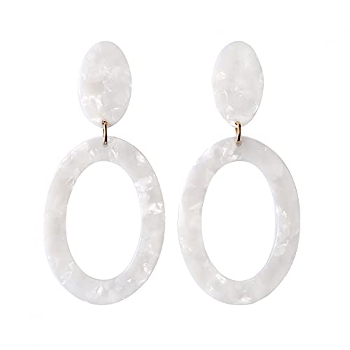 Boucles d'oreilles argentées ovales en acrylique bohème pour femmes