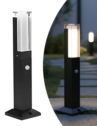 WRMING Borne Lumineuse Exterieur avec Détecteur de Mouvement, 40cm Lampadaire Exterieur Jardin IP65 étanche, 5W LED Lampe sur pied Aluminium, Blanc Chaud,...