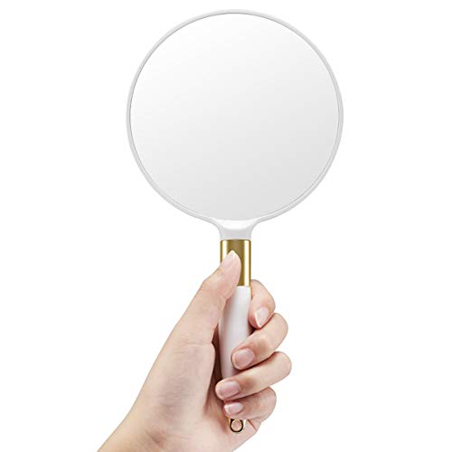 OMIRO Hand Mirror, Round White Handheld Mirror with Handle, 4.7