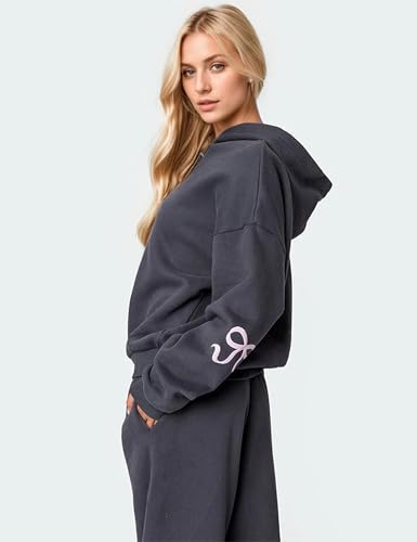 Two Piece Outfits Bow Graphic Print Hoodie Sweatpants Set Oversized Sweatshirt and High Waist Sweatpants Tracksuit4