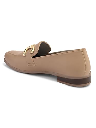 Image of San Frissco Women's Loafers | Solid Round Toe Slip-On Shoes for Women PU Moccasins with Horsebit & Buckle | Comfortable $ Lightweight for Casual, Office & Daily Use