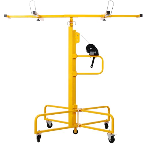 Drywall Lift, 13ft Drywall Panel Hoist, Drywall Rolling Lifter of 150lb Load Capacity Lifting Tool, Steel Material with Telescopic Arm & 4 Lockable Wheels, 4ft. x 16ft. Max. Sheet Size,Yellow