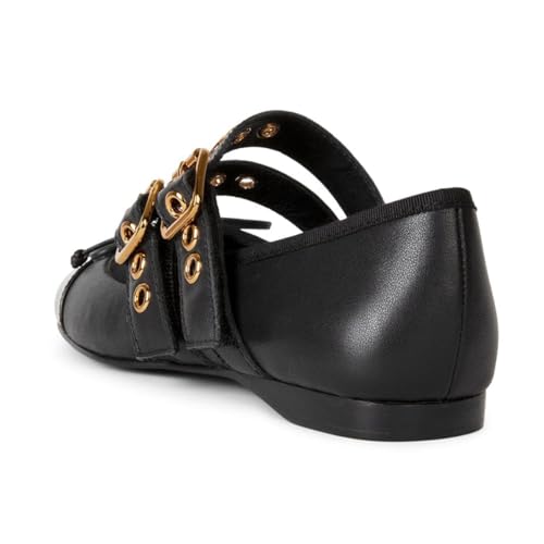 miss left Women Bows Closed Round Toe Mary Jane Flats Dual Buckle Straps with Grommet Adorable Goth Cosplay Holidays Shoes Size 4-16 US3
