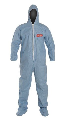 Liberty Glove & Safety15122B/XL PolyGard SpunBonded Polypropylene Lightweight Zipper Front Coverall with Hood and Boots, X-Large, Blue (Case of 25)